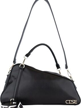 CISE Black leather Shoulder Bag with Top Handle and Detachable Straps
